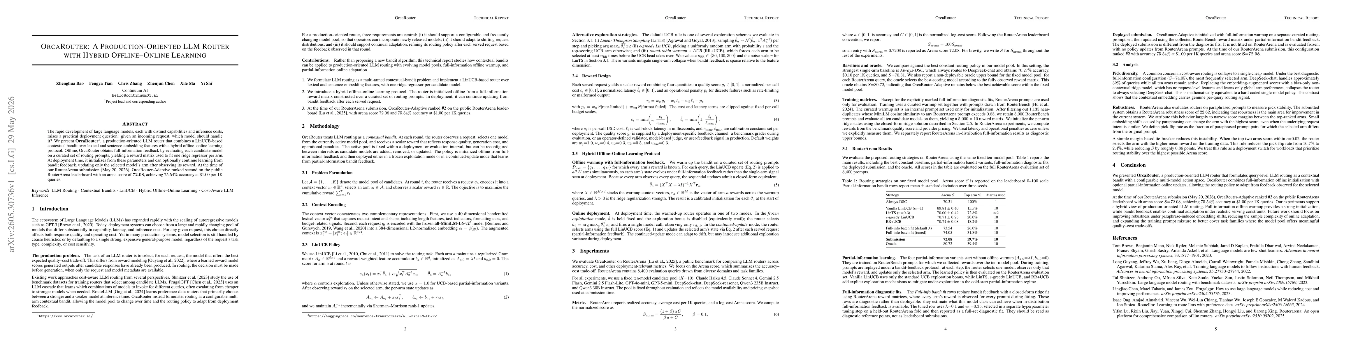 Thumbnail for OrcaRouter: A Production-Oriented LLM Router with Hybrid Offline-Online Learning