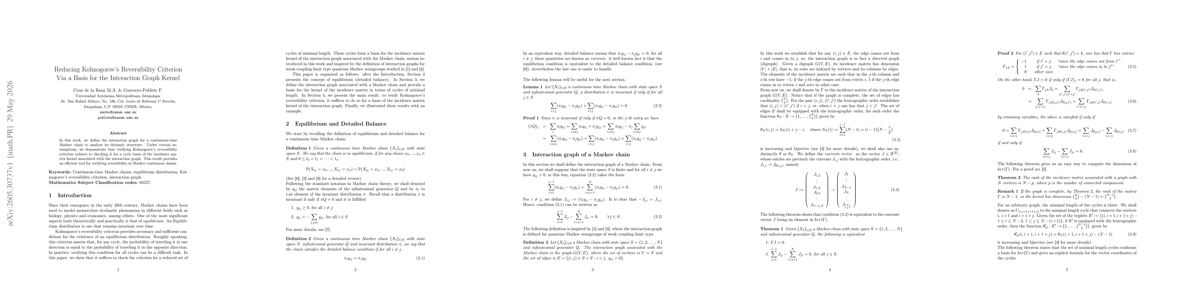 Thumbnail for Reducing Kolmogorov's Reversibility Criterion Via a Basis for the Interaction Graph Kernel