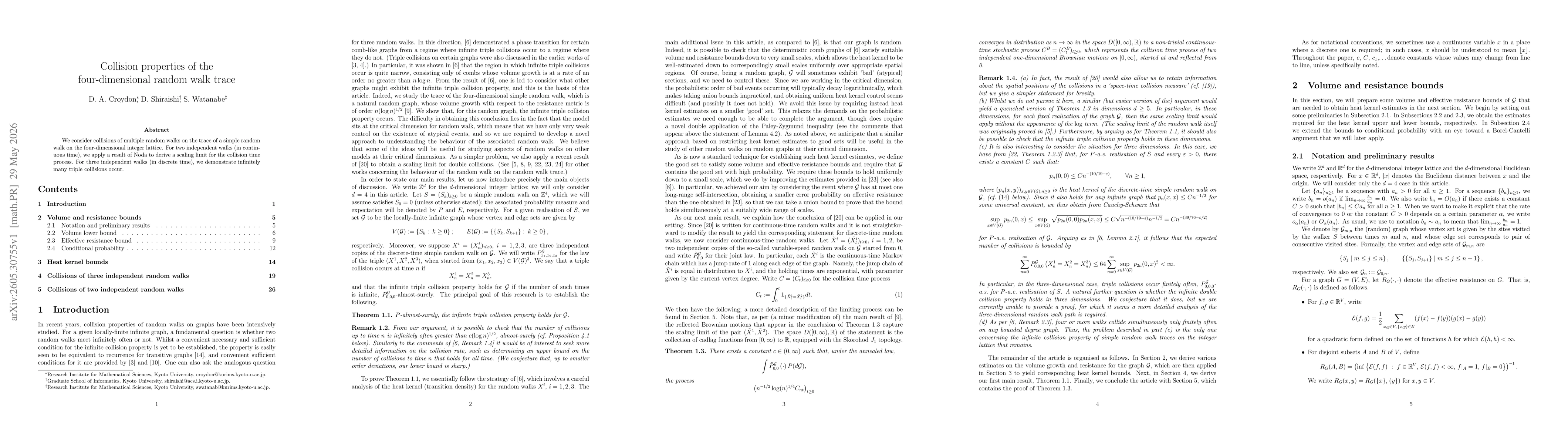 Thumbnail for Collision properties of the four-dimensional random walk trace