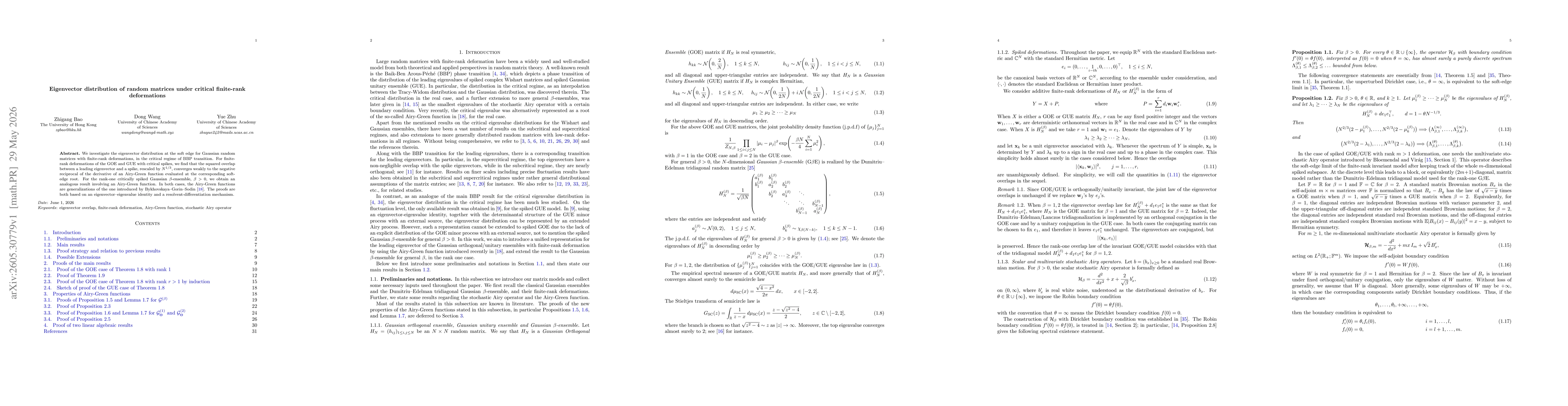 Thumbnail for Eigenvector distribution of random matrices under critical finite-rank deformations