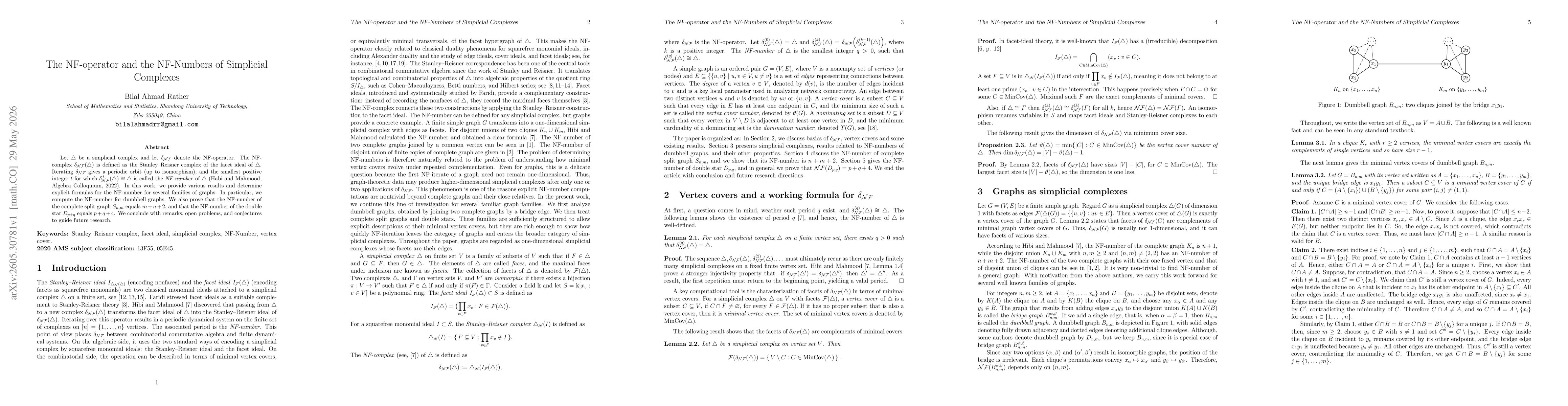 Thumbnail for The NF-operator and the NF-Numbers of Simplicial Complexes