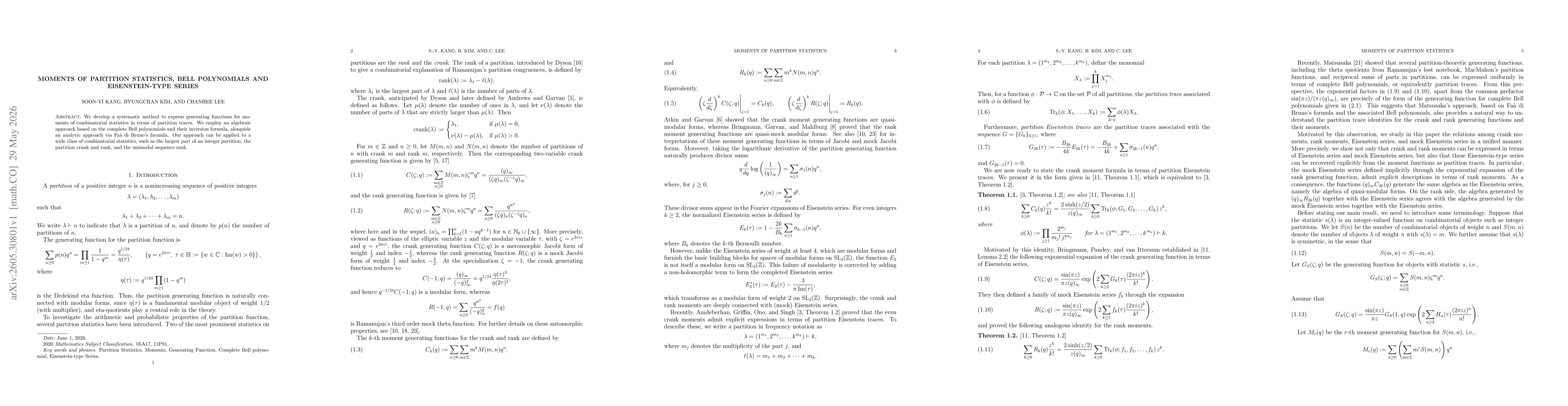 Thumbnail for Moments of partition statistics, Bell polynomials and Eisenstein-type series