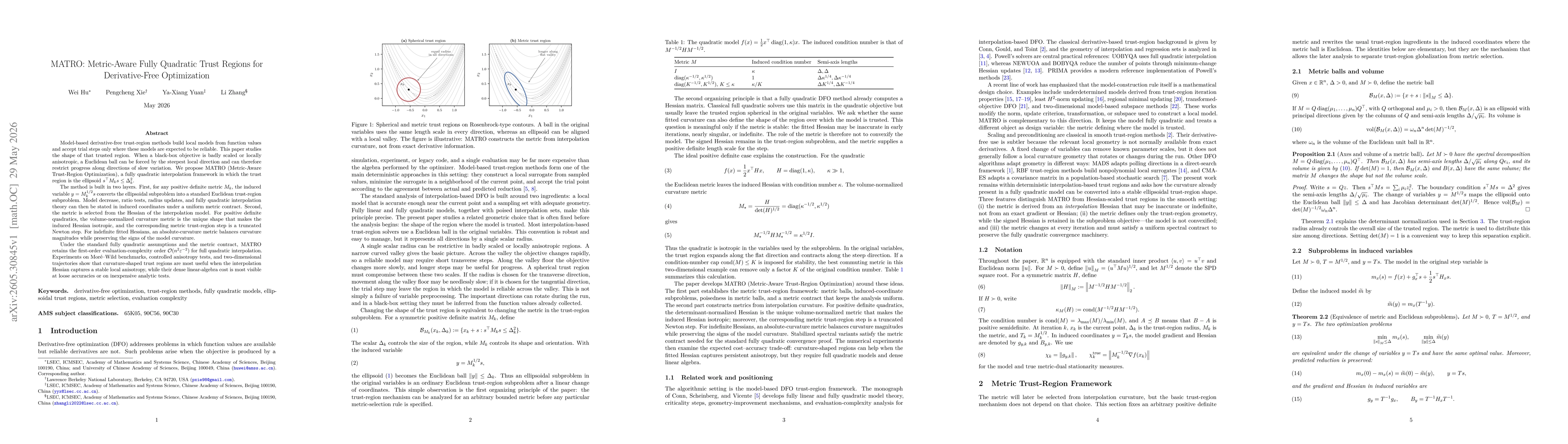 Thumbnail for MATRO: Metric-Aware Fully Quadratic Trust Regions for Derivative-Free Optimization