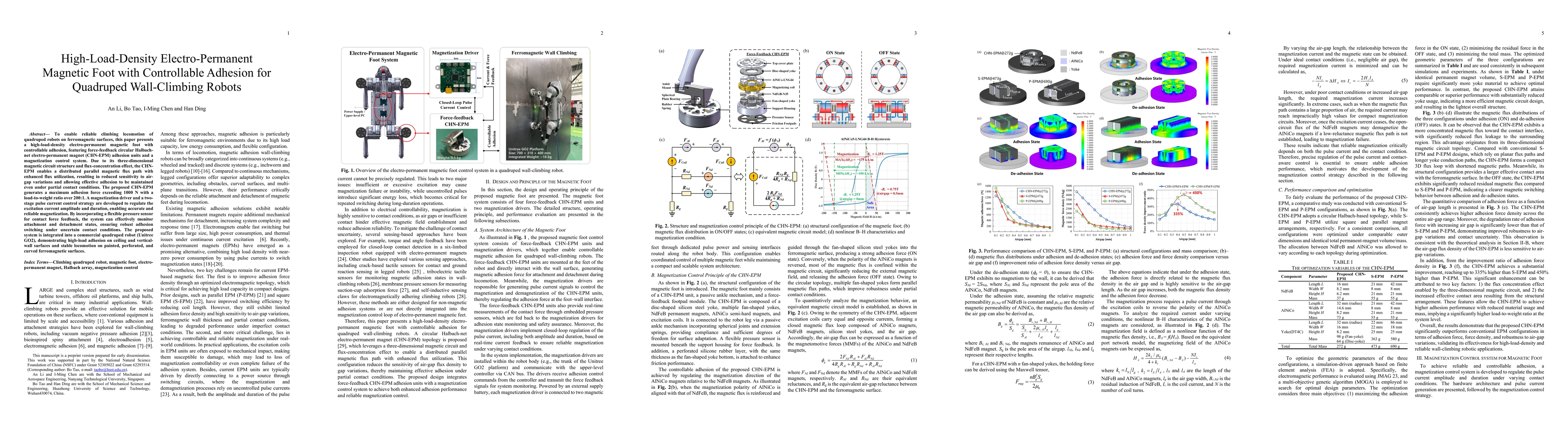 Thumbnail for High-Load-Density Electro-Permanent Magnetic Foot with Controllable Adhesion for Quadruped Wall-Climbing Robots