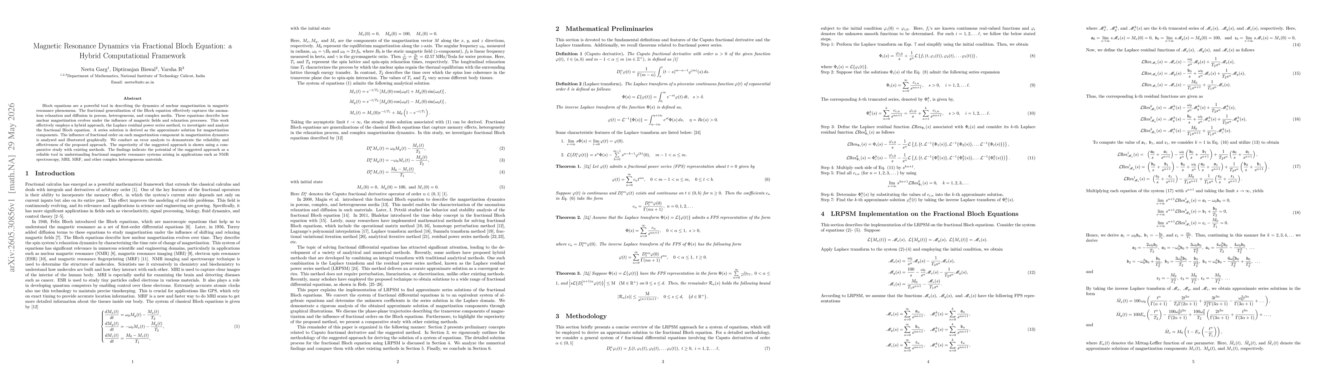 Thumbnail for Magnetic Resonance Dynamics via Fractional Bloch Equation: a Hybrid Computational Framework
