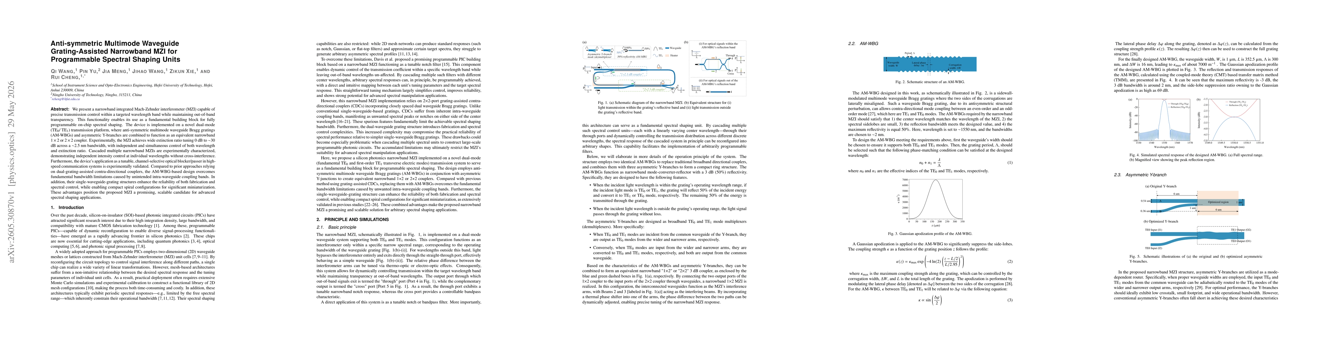 Thumbnail for Anti-symmetric Multimode Waveguide Grating-Assisted Narrowband MZI for Programmable Spectral Shaping Units