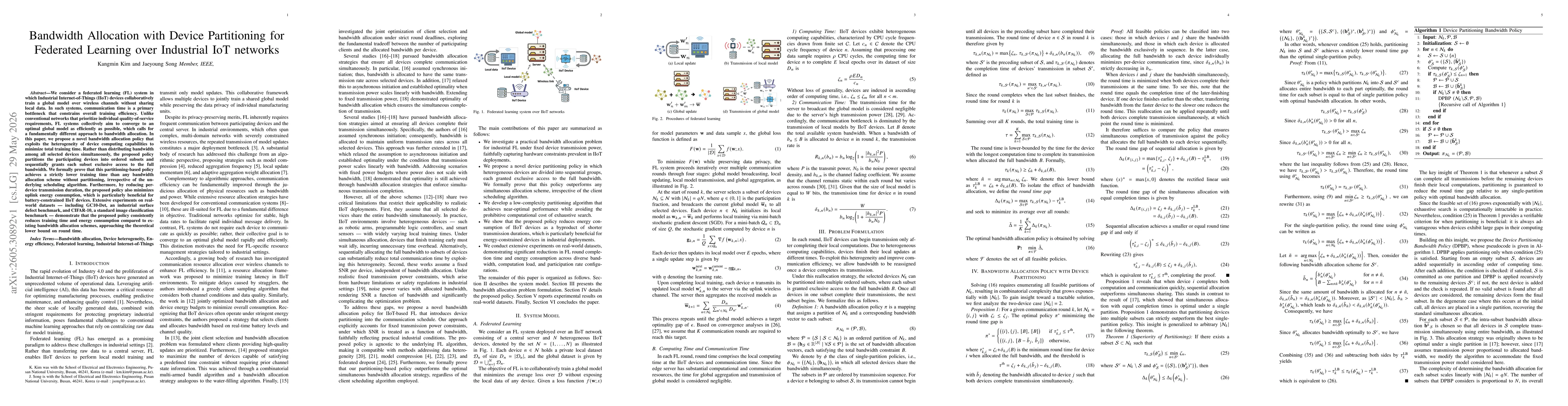 Thumbnail for Bandwidth Allocation with Device Partitioning for Federated Learning over Industrial IoT networks