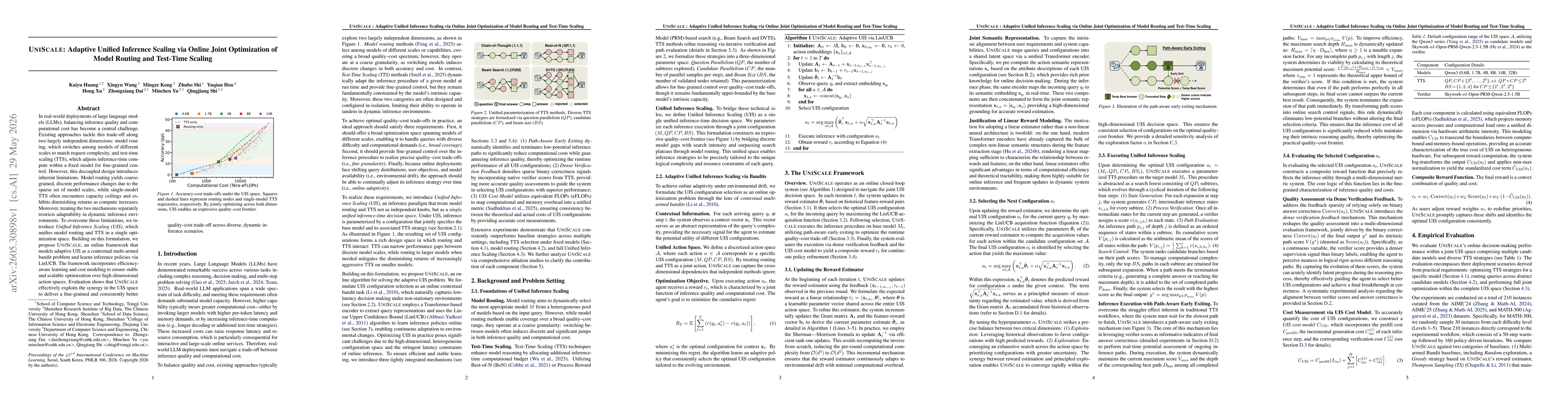 Thumbnail for UniScale: Adaptive Unified Inference Scaling via Online Joint Optimization of Model Routing and Test-Time Scaling