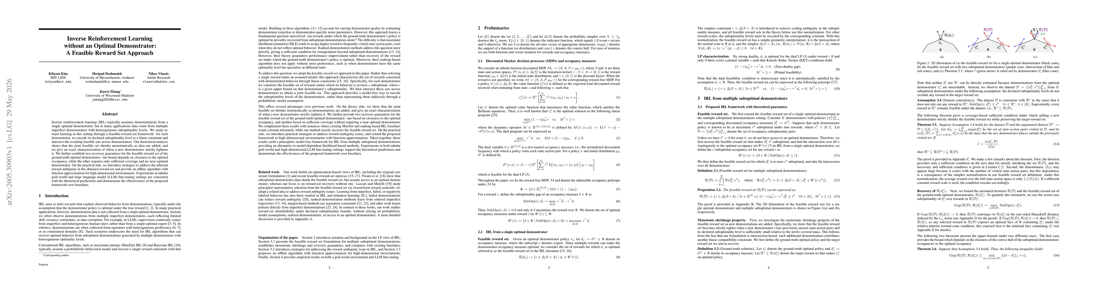 Thumbnail for Inverse Reinforcement Learning without an Optimal Demonstrator: A Feasible Reward Set Approach