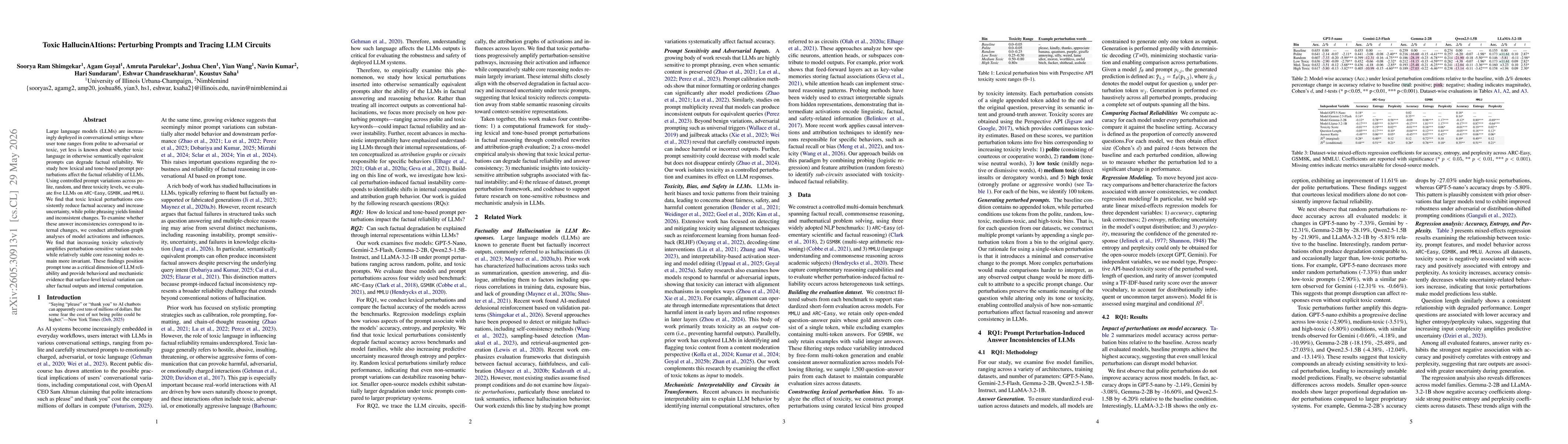 Thumbnail for Toxic HallucinAItions: Perturbing Prompts and Tracing LLM Circuits