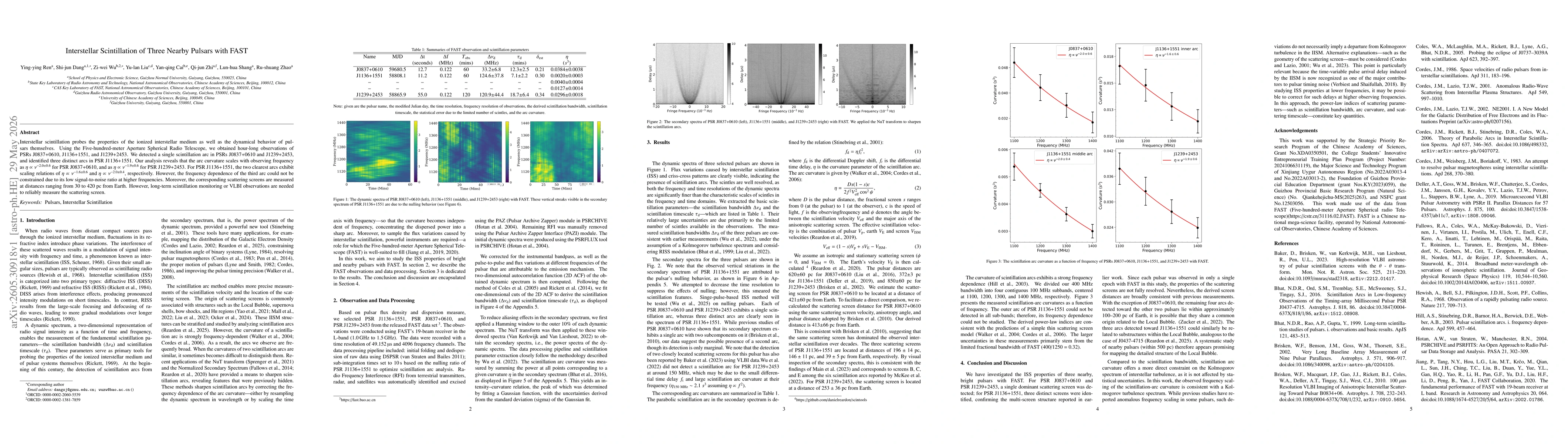 Thumbnail for Interstellar Scintillation of Three Nearby Pulsars with FAST