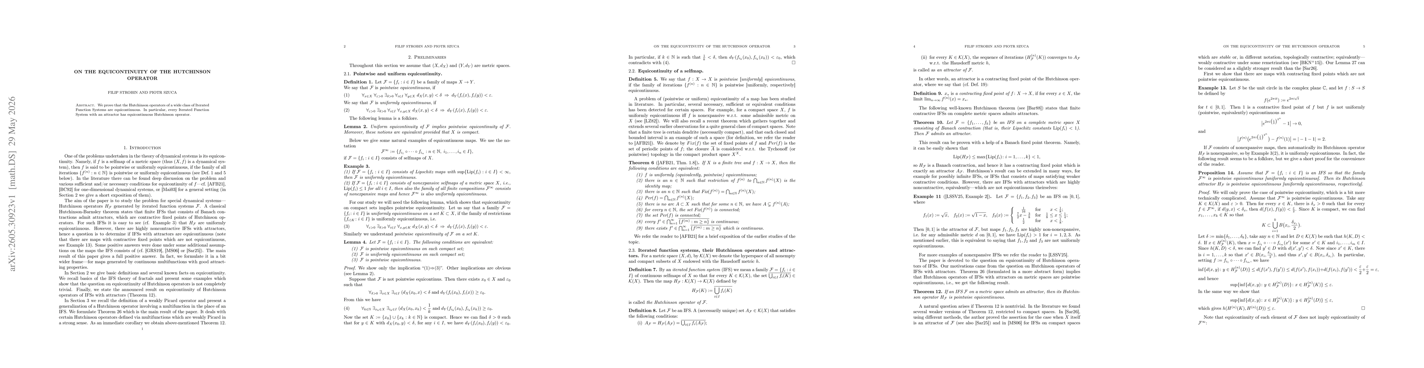 Thumbnail for On the equicontinuity of the Hutchinson operator