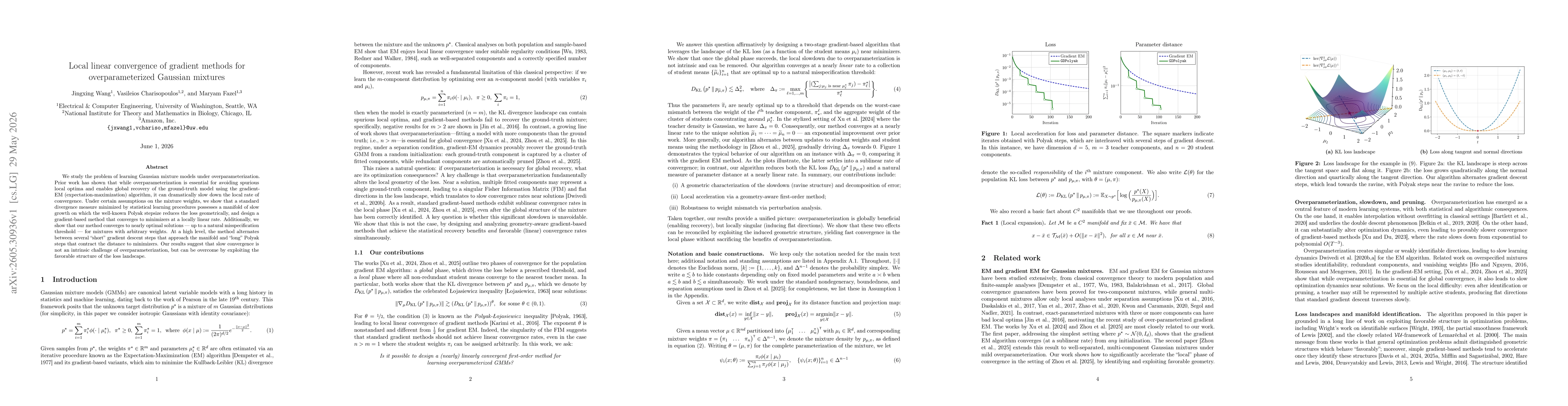 Thumbnail for Local linear convergence of gradient methods for overparameterized Gaussian mixtures