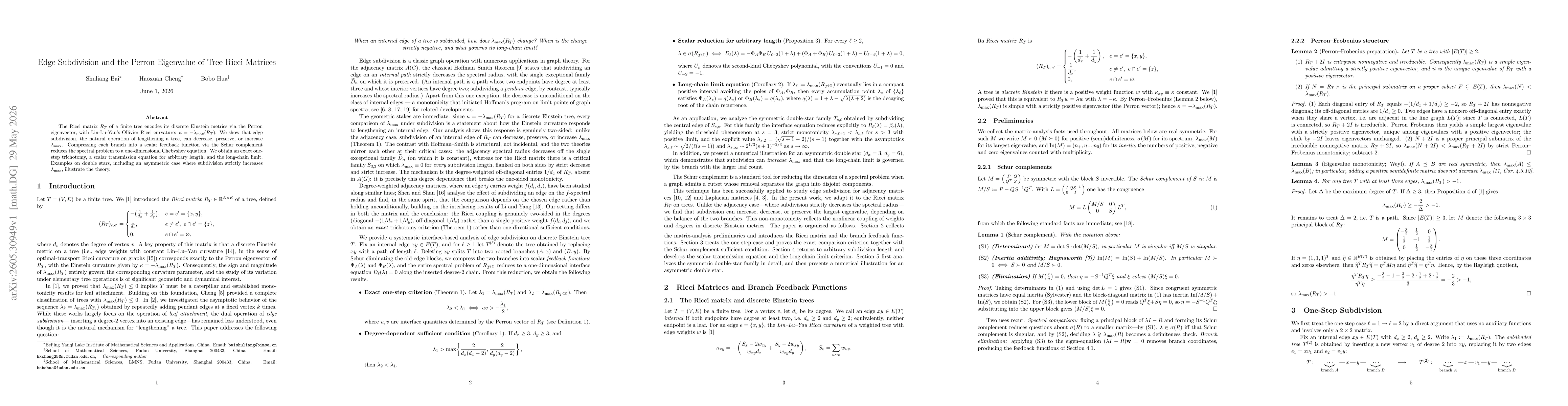 Thumbnail for Edge Subdivision and the Perron Eigenvalue of Tree Ricci Matrices