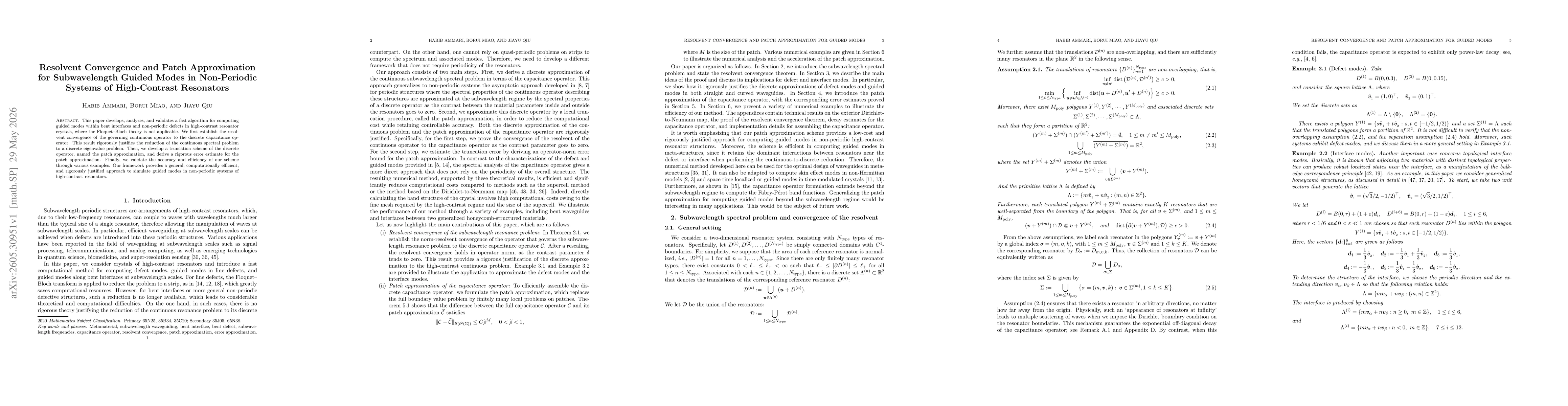 Thumbnail for Resolvent Convergence and Patch Approximation for Subwavelength Guided Modes in Non-Periodic Systems of High-Contrast Resonators