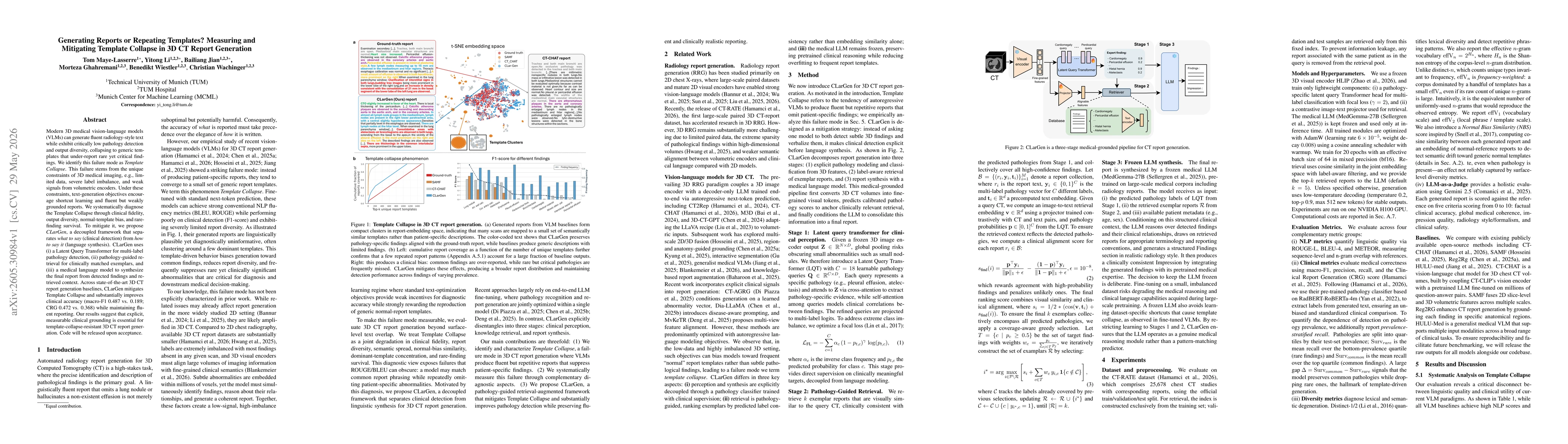 Thumbnail for Generating Reports or Repeating Templates? Measuring and Mitigating Template Collapse in 3D CT Report Generation