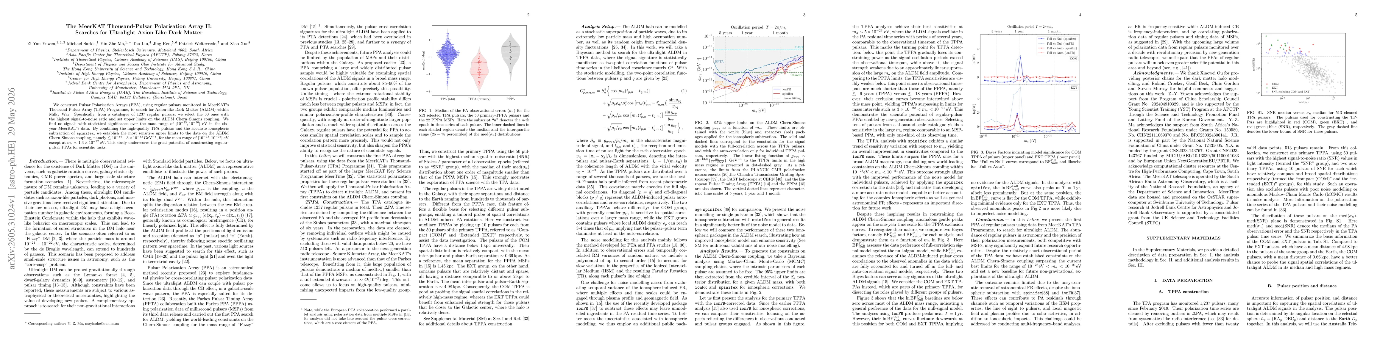 Thumbnail for The MeerKAT Thousand-Pulsar Polarisation Array II: Searches for Ultralight Axion-Like Dark Matter