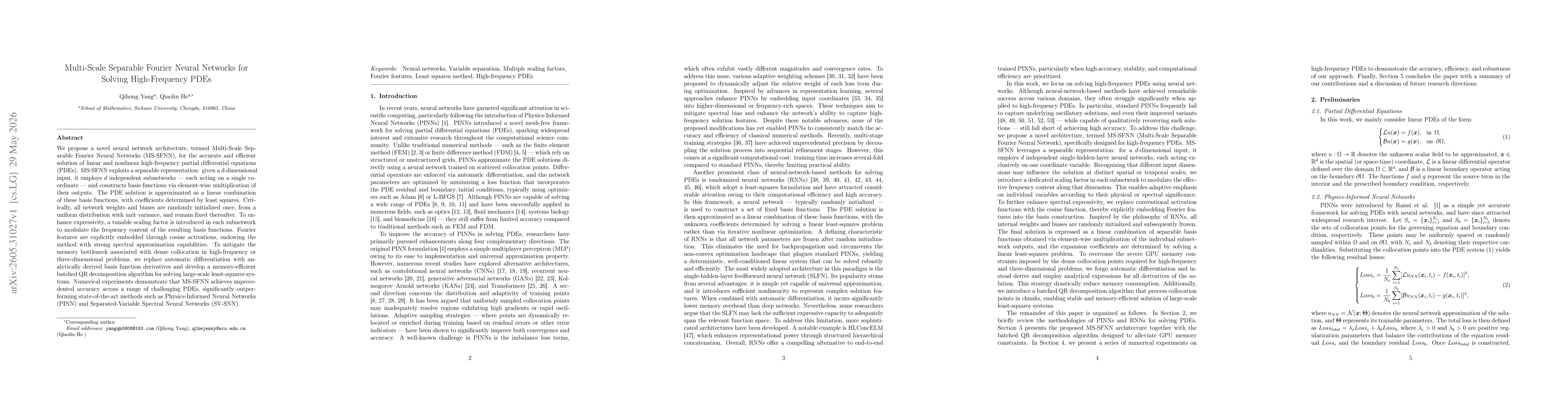 Thumbnail for Multi-Scale Separable Fourier Neural Networks for Solving High-Frequency PDEs