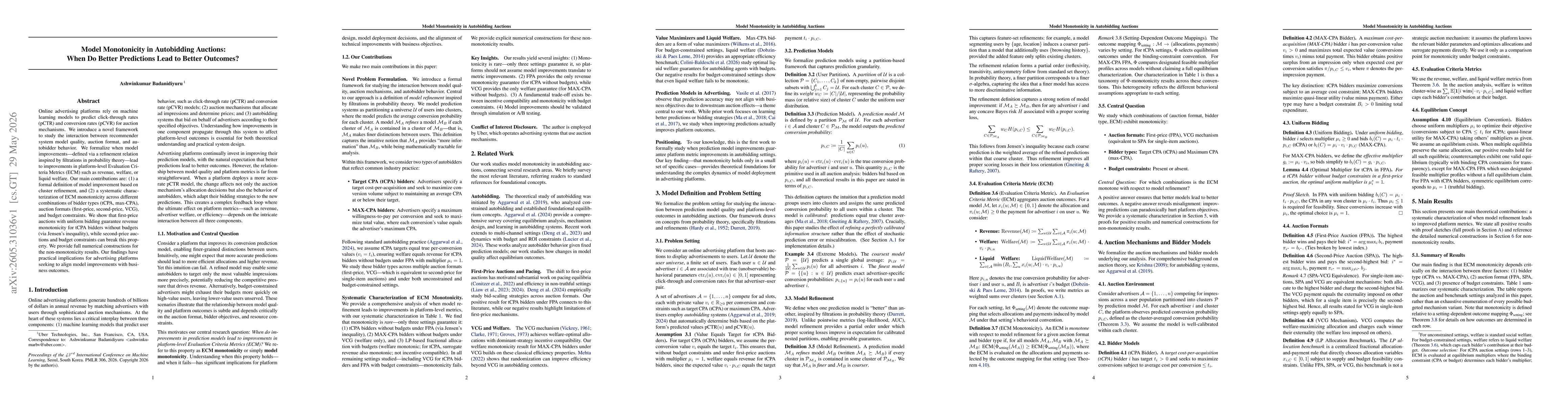 Thumbnail for Model Monotonicity in Autobidding Auctions: When Do Better Predictions Lead to Better Outcomes?