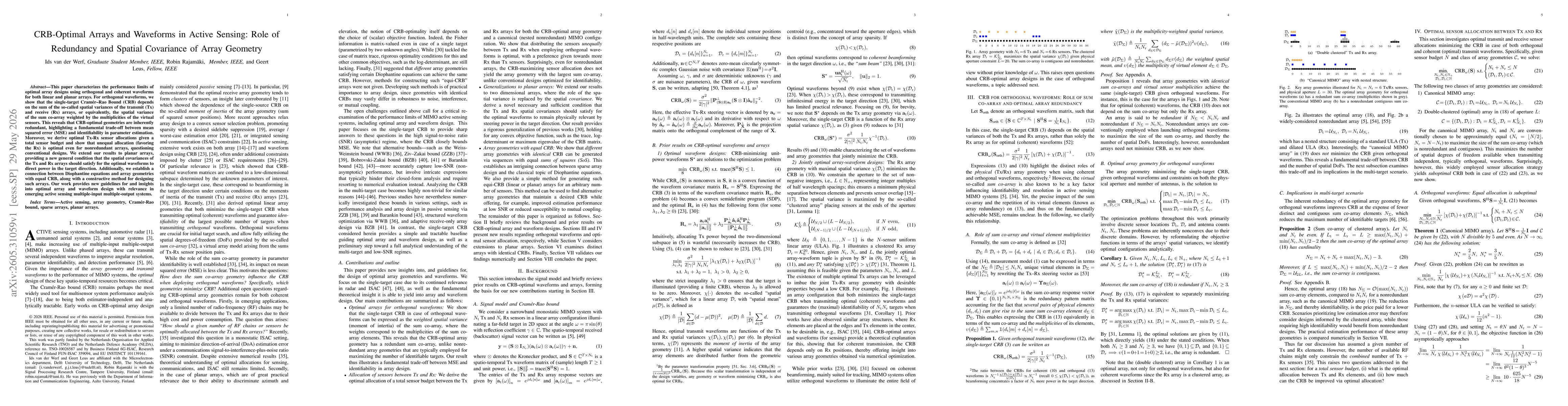 Thumbnail for CRB-Optimal Arrays and Waveforms in Active Sensing: Role of Redundancy and Spatial Covariance of Array Geometry