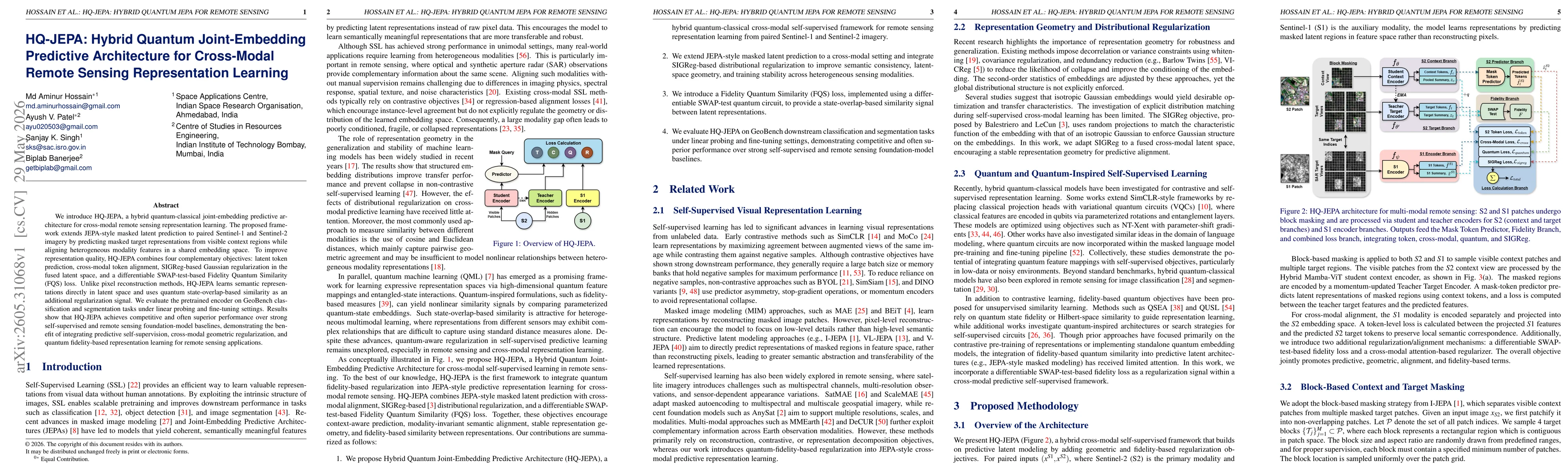 Thumbnail for HQ-JEPA: Hybrid Quantum Joint-Embedding Predictive Architecture for Cross-Modal Remote Sensing Representation Learning
