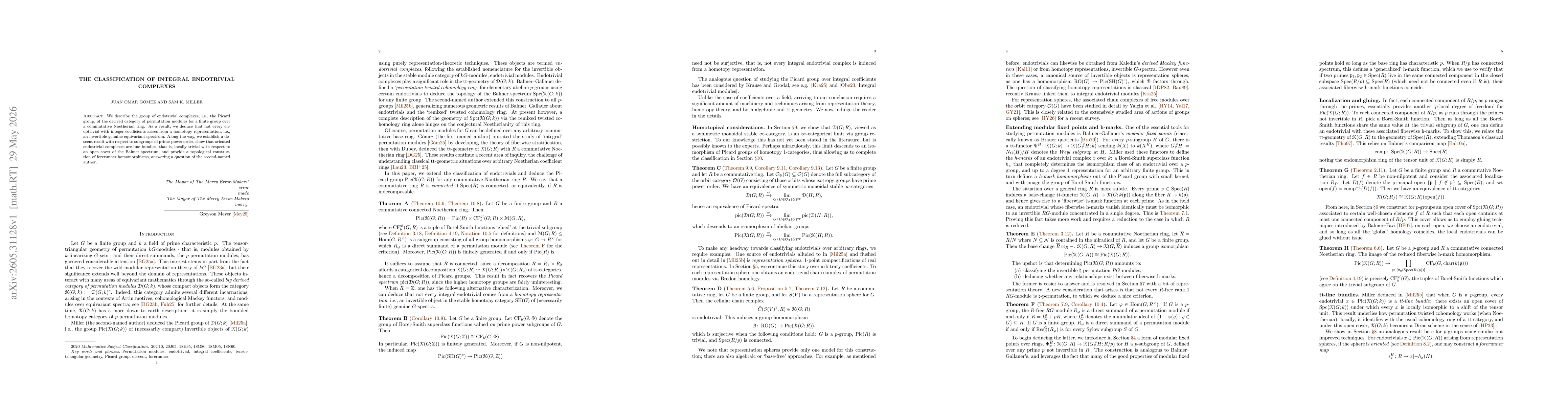 Thumbnail for The classification of integral endotrivial complexes
