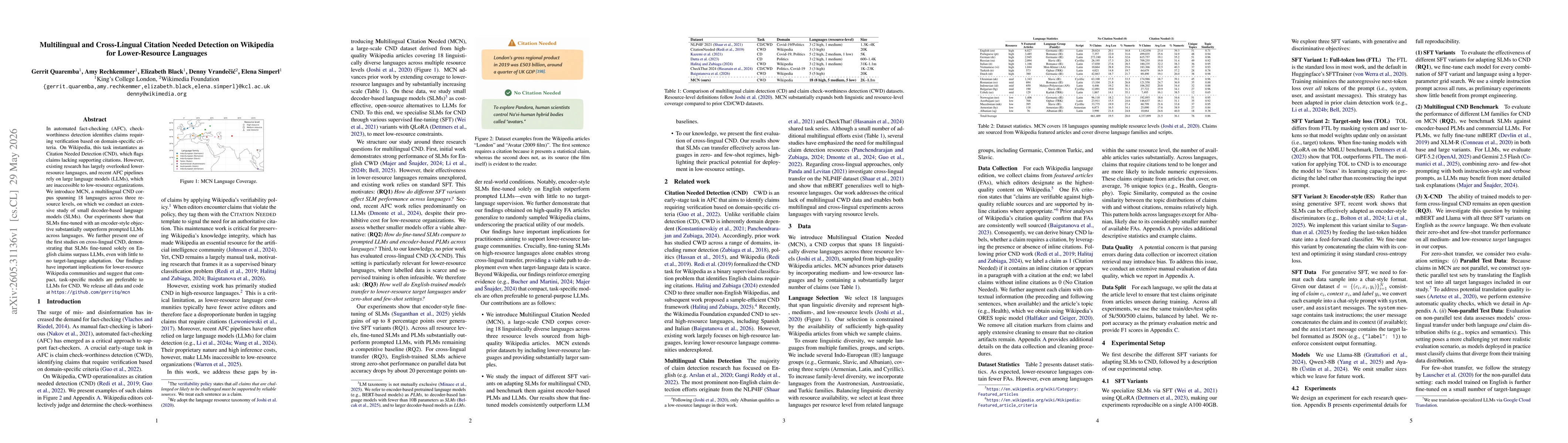 Thumbnail for Multilingual and Cross-Lingual Citation Needed Detection on Wikipedia for Lower-Resource Languages