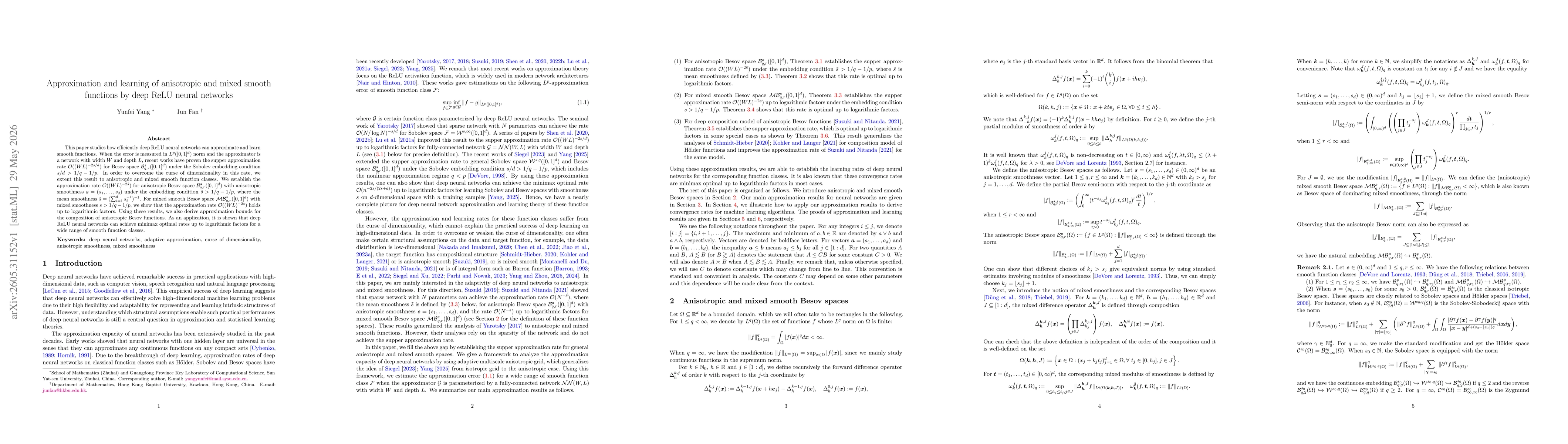 Thumbnail for Approximation and learning of anisotropic and mixed smooth functions by deep ReLU neural networks