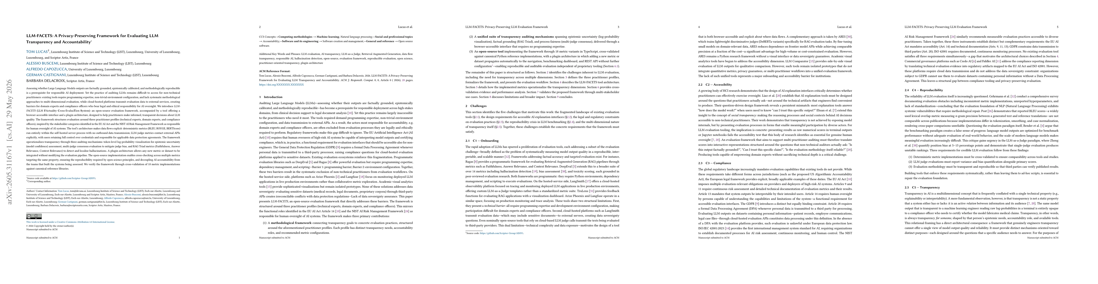Thumbnail for LLM-FACETS: A Privacy-Preserving Framework for Evaluating LLM Transparency and Accountability