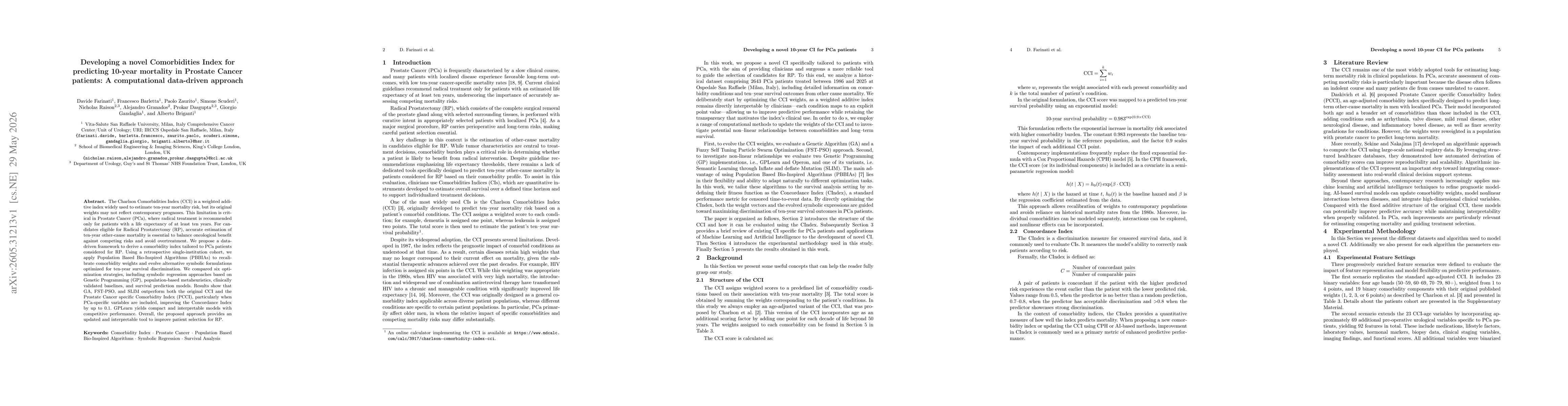 Thumbnail for Developing a novel Comorbidities Index for predicting 10-year mortality in Prostate Cancer patients: A computational data-driven approach