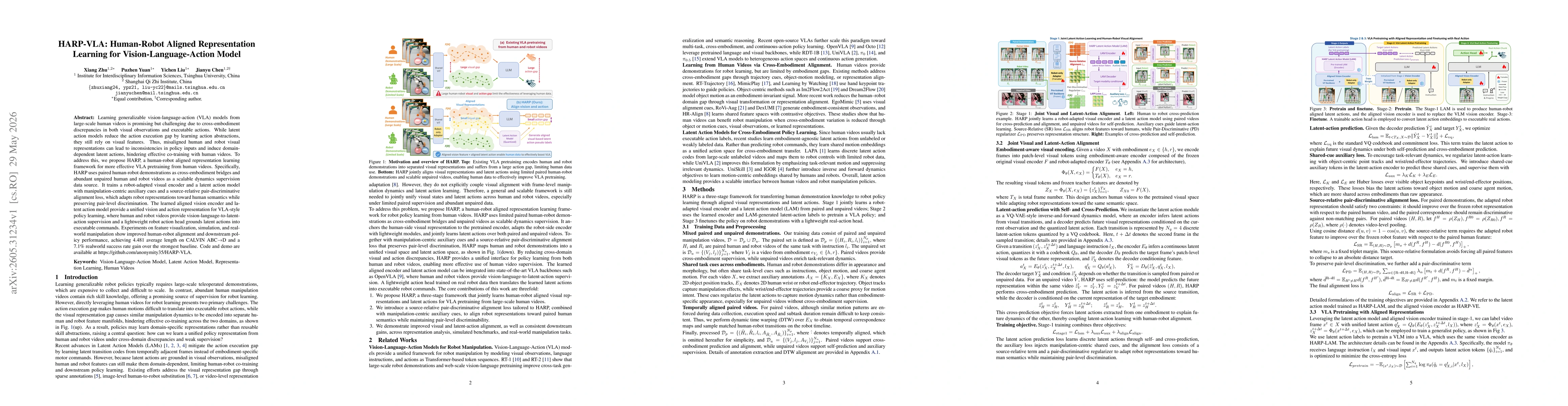 Thumbnail for HARP-VLA: Human-Robot Aligned Representation Learning for Vision-Language-Action Model