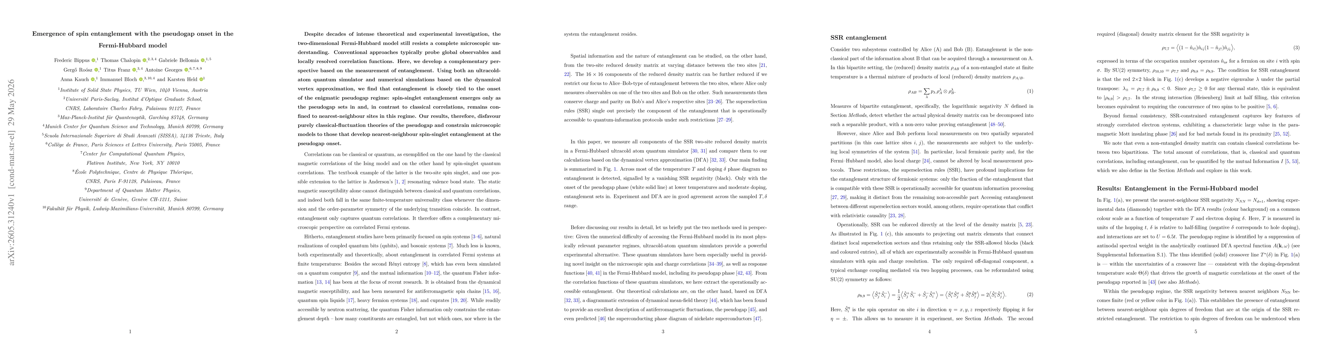 Thumbnail for Emergence of spin entanglement with the pseudogap onset in the Fermi-Hubbard model