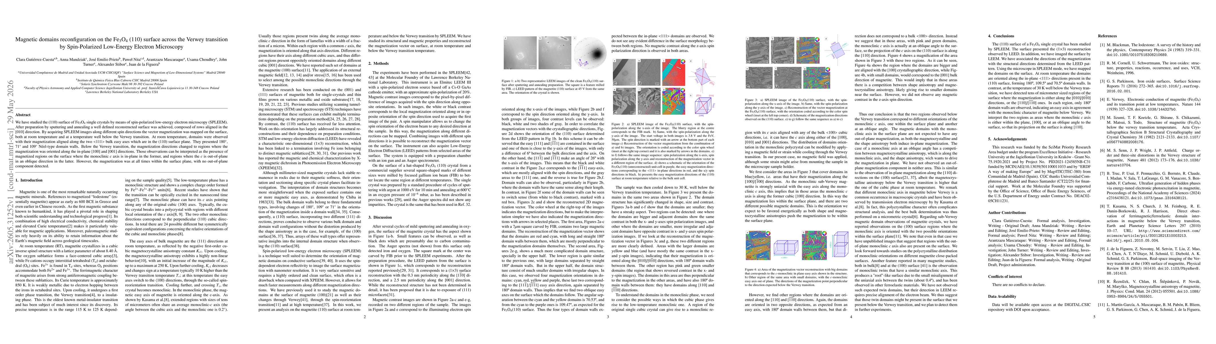 Thumbnail for Magnetic domains reconfiguration on the Fe3O4(110) surface across the Verwey transition by Spin-Polarized Low-Energy Electron Microscopy