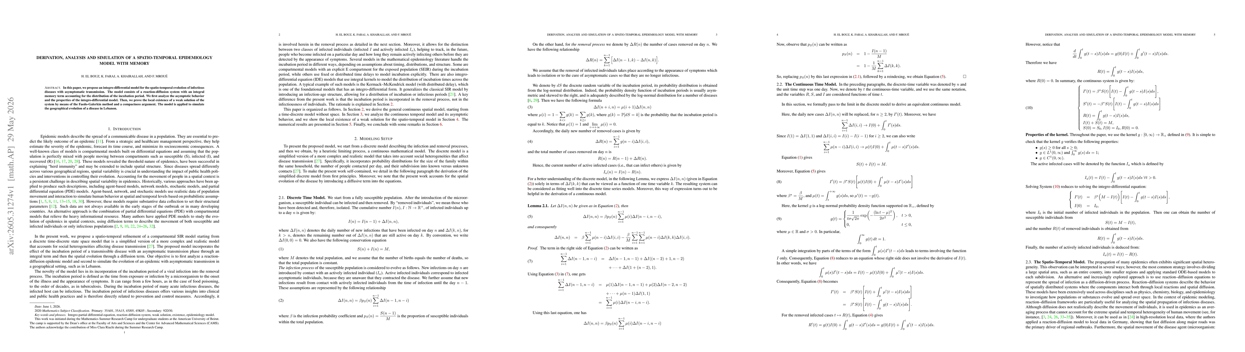 Thumbnail for Derivation, Analysis and Simulation of a Spatio-Temporal Epidemiology Model with Memory