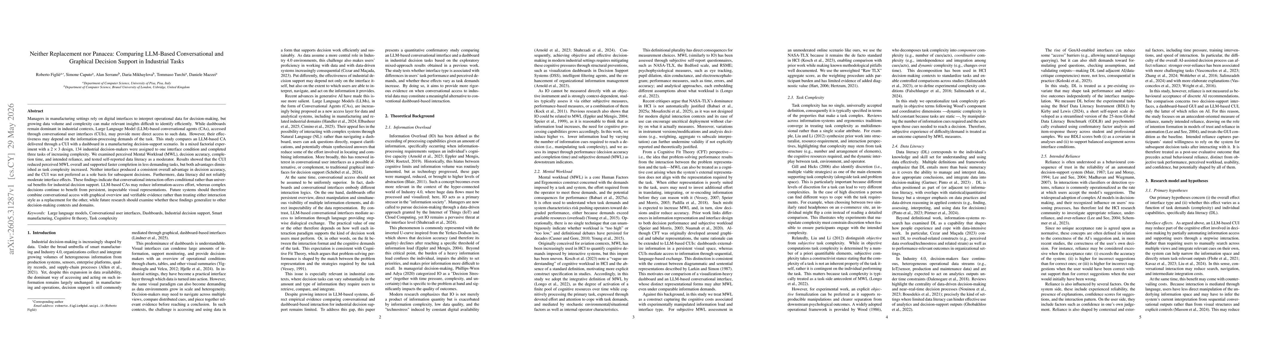 Thumbnail for Neither Replacement nor Panacea: Comparing LLM-Based Conversational and Graphical Decision Support in Industrial Tasks