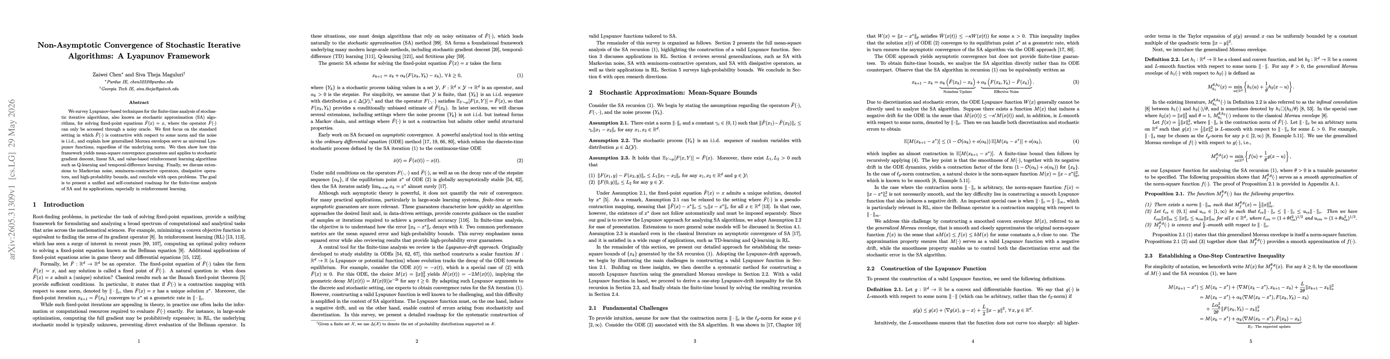 Thumbnail for Non-Asymptotic Convergence of Stochastic Iterative Algorithms: A Lyapunov Framework
