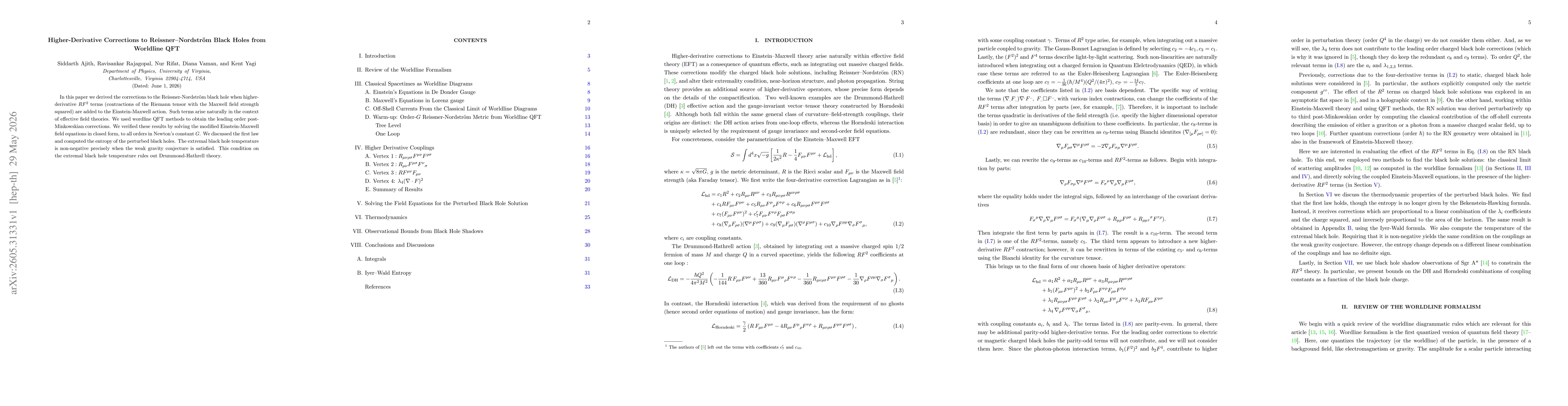 Thumbnail for Higher-Derivative Corrections to Reissner--Nordström Black Holes from Worldline QFT