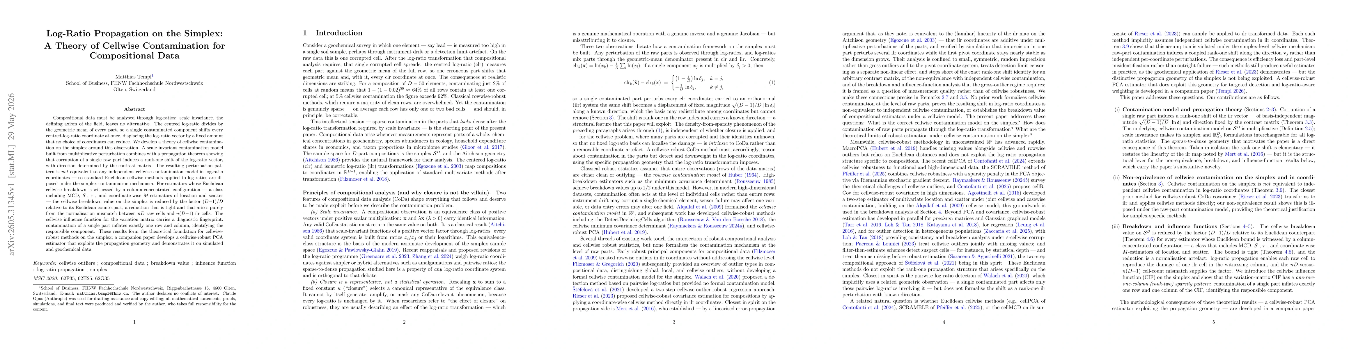 Thumbnail for Log-Ratio Propagation on the Simplex: A Theory of Cellwise Contamination for Compositional Data