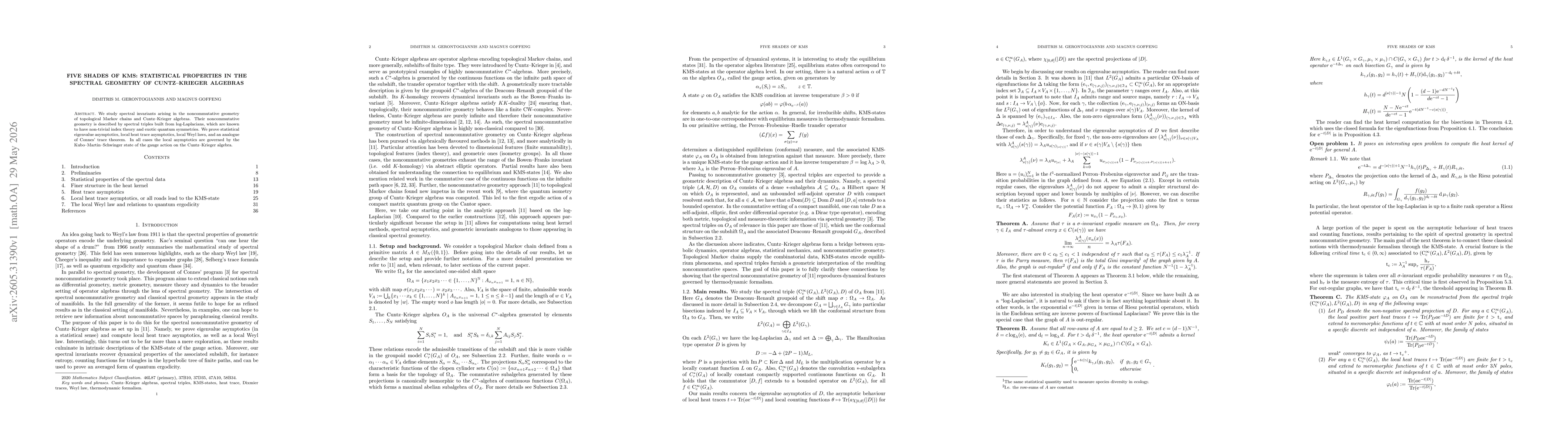 Thumbnail for Five shades of KMS: Statistical properties in the spectral geometry of Cuntz--Krieger algebras