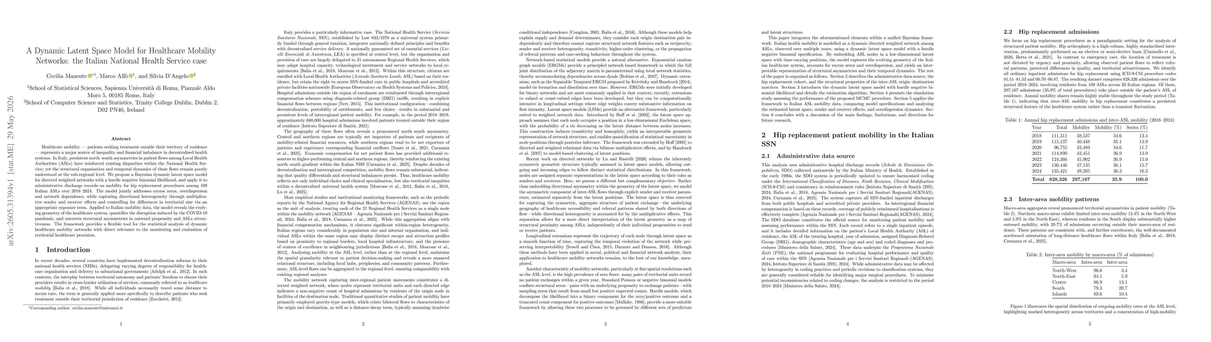 Thumbnail for A Dynamic Latent Space Model for Healthcare Mobility Networks: the Italian National Health Service case