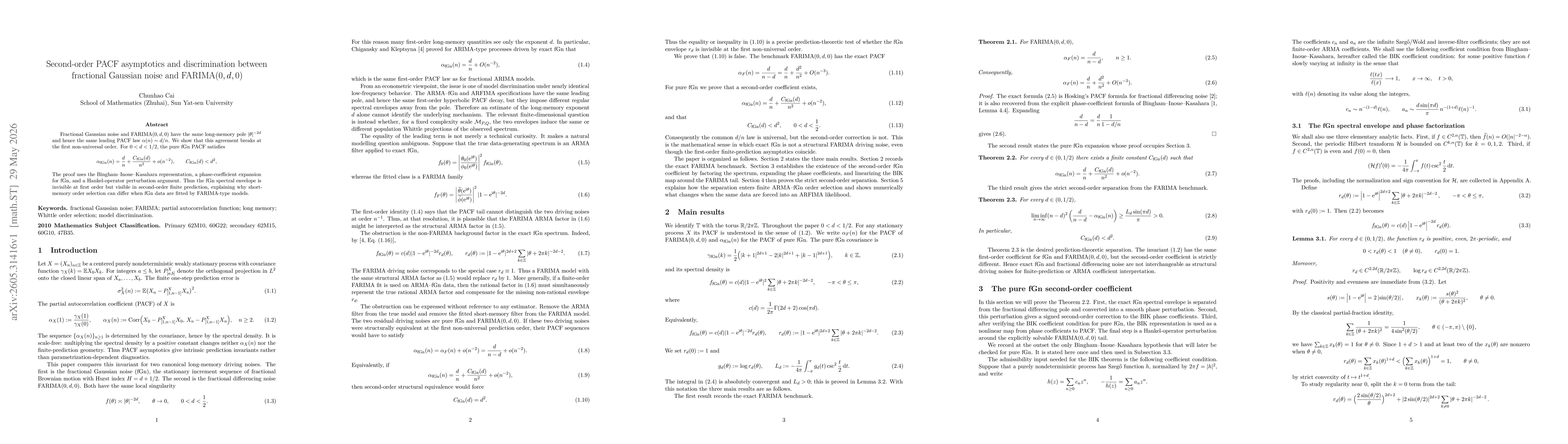 Thumbnail for Second-order PACF asymptotics and discrimination between fractional Gaussian noise and $\FARIMA(0,d,0)$