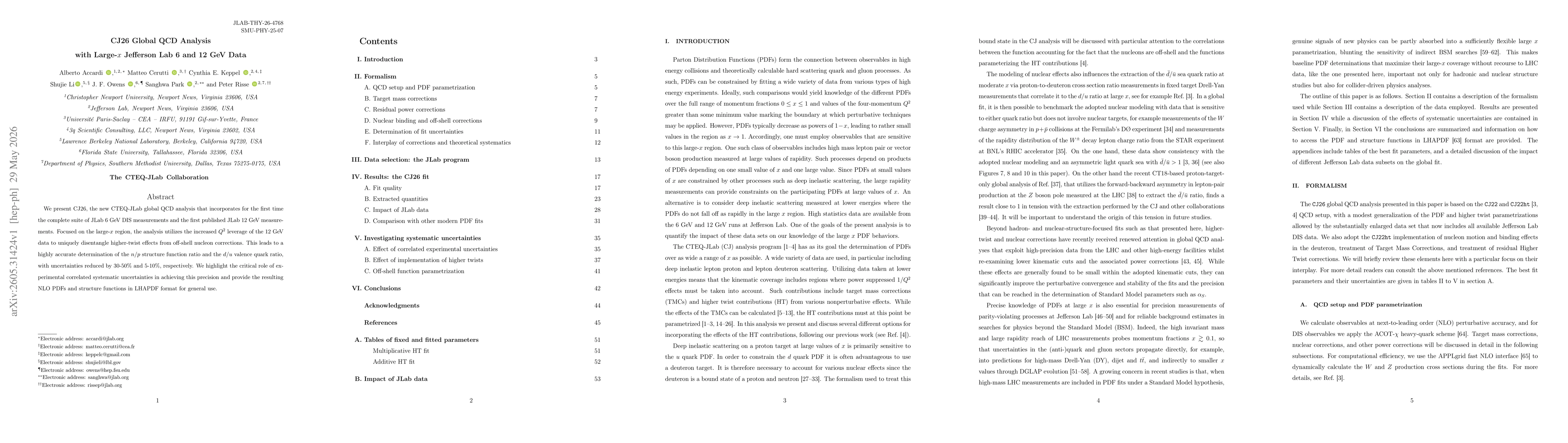 Thumbnail for CJ26 Global QCD Analysis with Large-$x$ Jefferson Lab 6 and 12 GeV Data