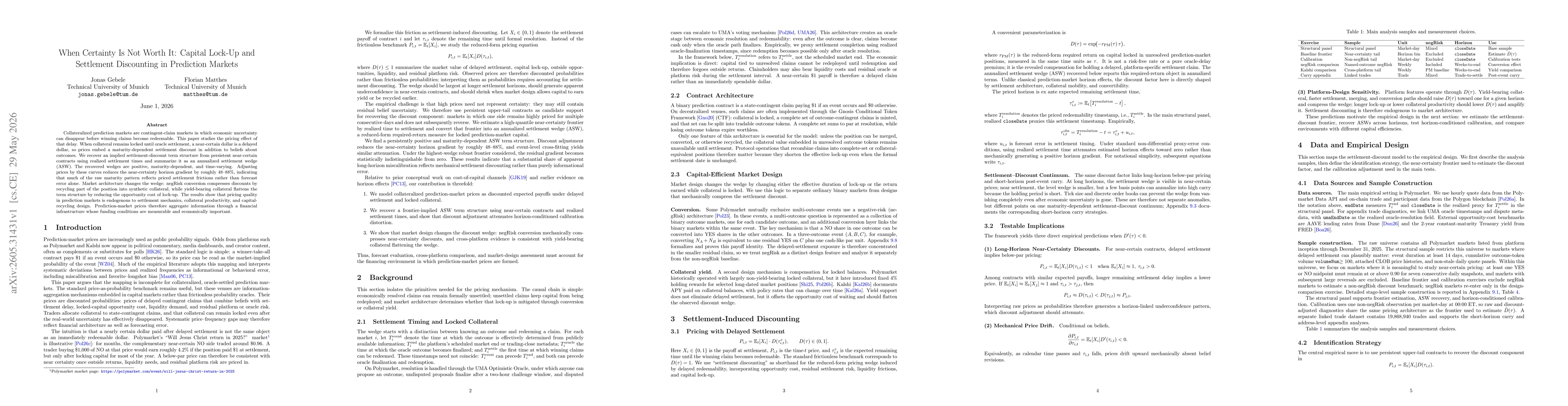 Thumbnail for When Certainty Is Not Worth It: Capital Lock-Up and Settlement Discounting in Prediction Markets