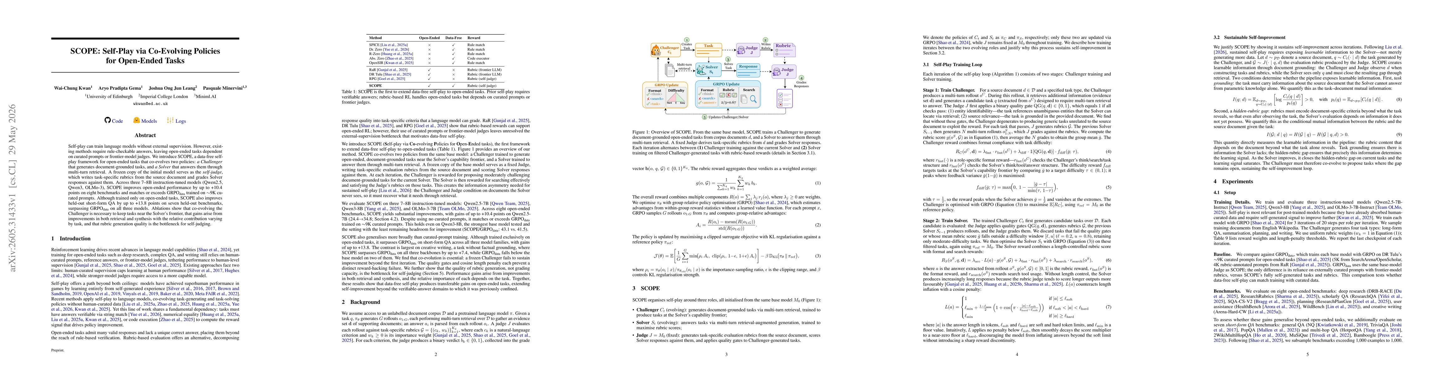 Thumbnail for SCOPE: Self-Play via Co-Evolving Policies for Open-Ended Tasks