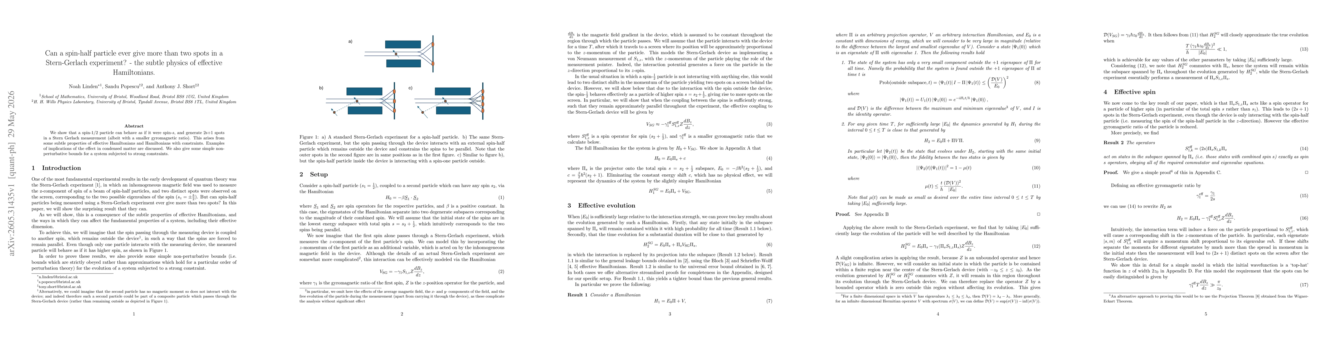 Thumbnail for Can a spin-half particle ever give more than two spots in a Stern-Gerlach experiment? -- the subtle physics of effective Hamiltonians