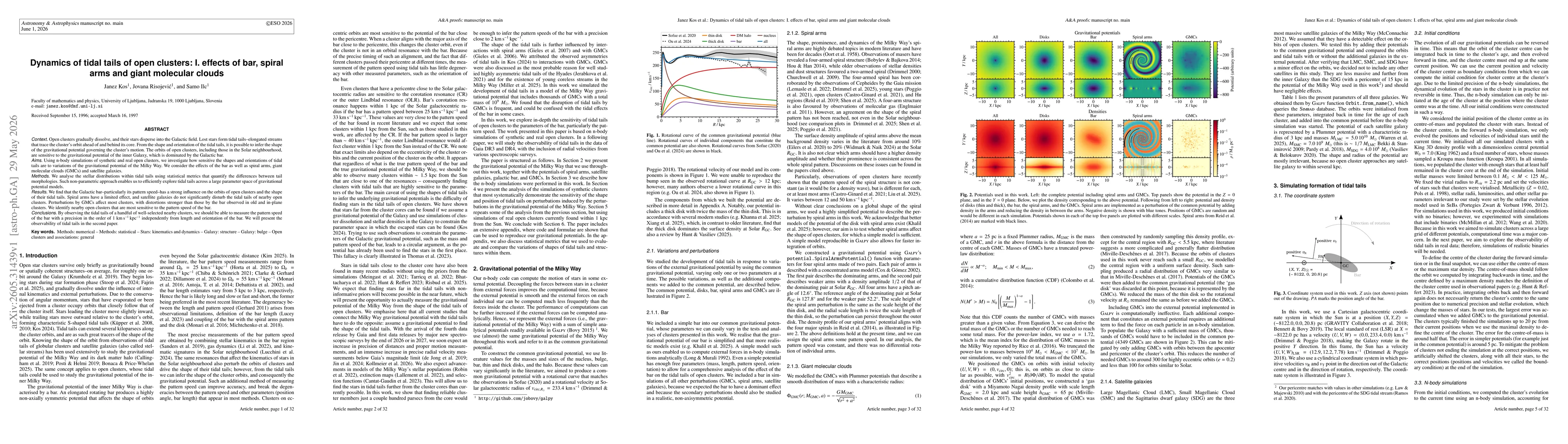 Thumbnail for Dynamics of tidal tails of open clusters: I. effects of bar, spiral arms and giant molecular clouds