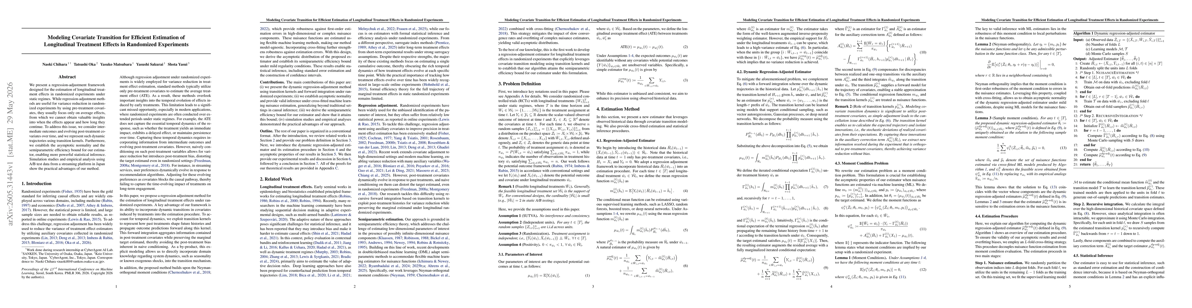 Thumbnail for Modeling Covariate Transition for Efficient Estimation of Longitudinal Treatment Effects in Randomized Experiments