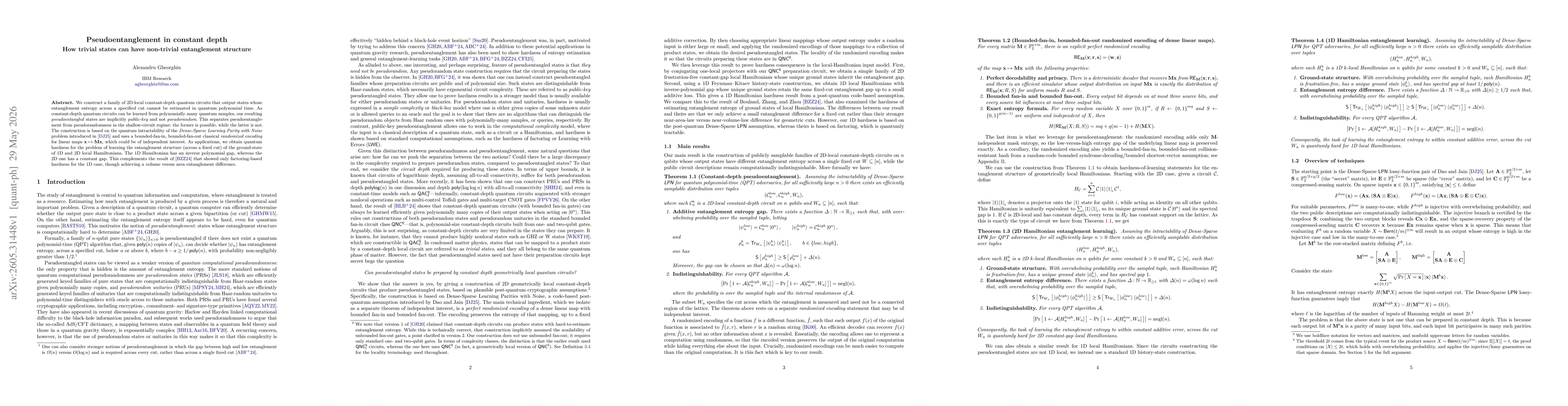 Thumbnail for Pseudoentanglement in constant depth: How trivial states can have non-trivial entanglement structure
