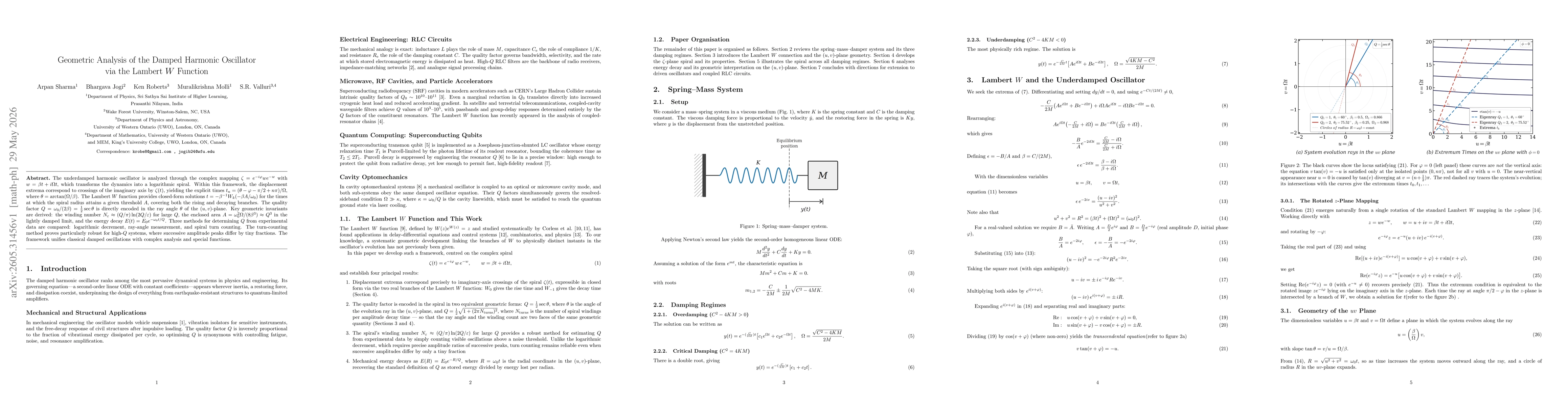 Thumbnail for Geometric Analysis of the Damped Harmonic Oscillator via the Lambert W Function