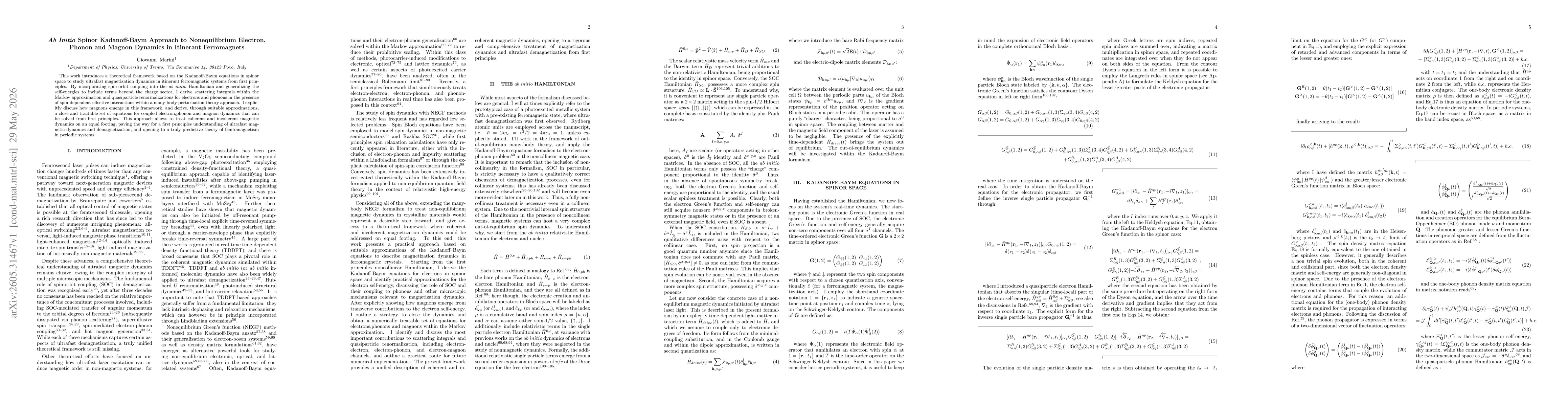 Thumbnail for Ab Initio Spinor Kadanoff-Baym Approach to Nonequilibrium Electron, Phonon and Magnon Dynamics in Itinerant Ferromagnets